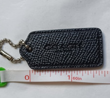 Authentic Coach Black Leather with Silver Hardware KeyChain Fob Charm Hang Tag