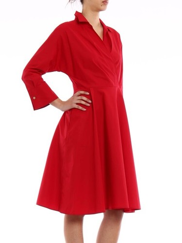 Max Mara Women's Red Lollo Cotton A-Line Dress Collared 3/4 Sleeve | Size 10 US - Picture 2 of 12