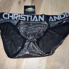 ÚLTIMO MEDIO—-RARO RARO ÚNICO Andrew Christian GUNMETAL PLATA BRIEF