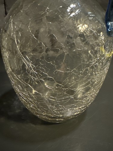 Blenko Crackle Glass Pitcher Vase Applied Blue Handle 8x5 - Picture 17 of 24