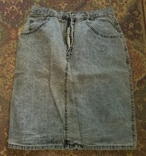 Vintage Calvin Klein Denim Jean Skirt Sz 14 Faded acid like wash gray black