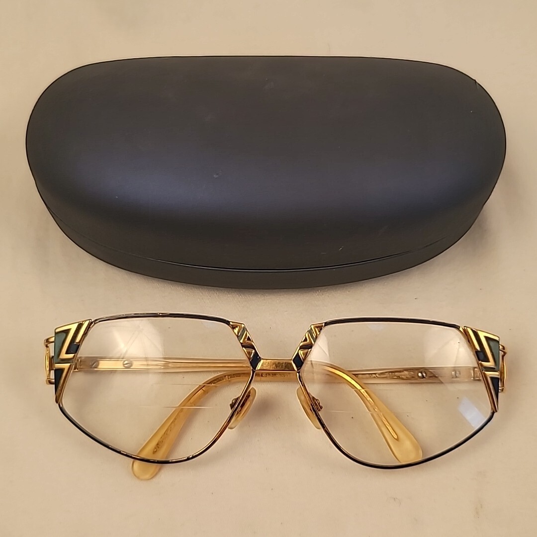 Cazal Vintage 1980s Glasses Model 238 Geometric Gold Tone Enameled