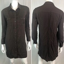 Uniqlo XS Brown Roll Tab Long Sleeve Button Down Collar Tunic Shirt Dress