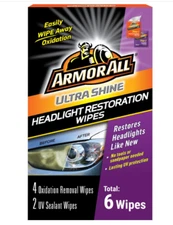Armor All Cleaning Wipes for Headlights for Cars, Trucks, Mortocycles, 6 Wipes