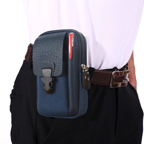 Canvas Men Waist Belt Bags Business Sports Casual Male Zip Mobile Phone Pouch - Picture 27 of 39