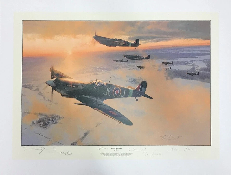 MIDWINTER DAWN by Robert Taylor signed by Johnnie Johnson & WW2 Spitfire Pilots - Image 2 of 2