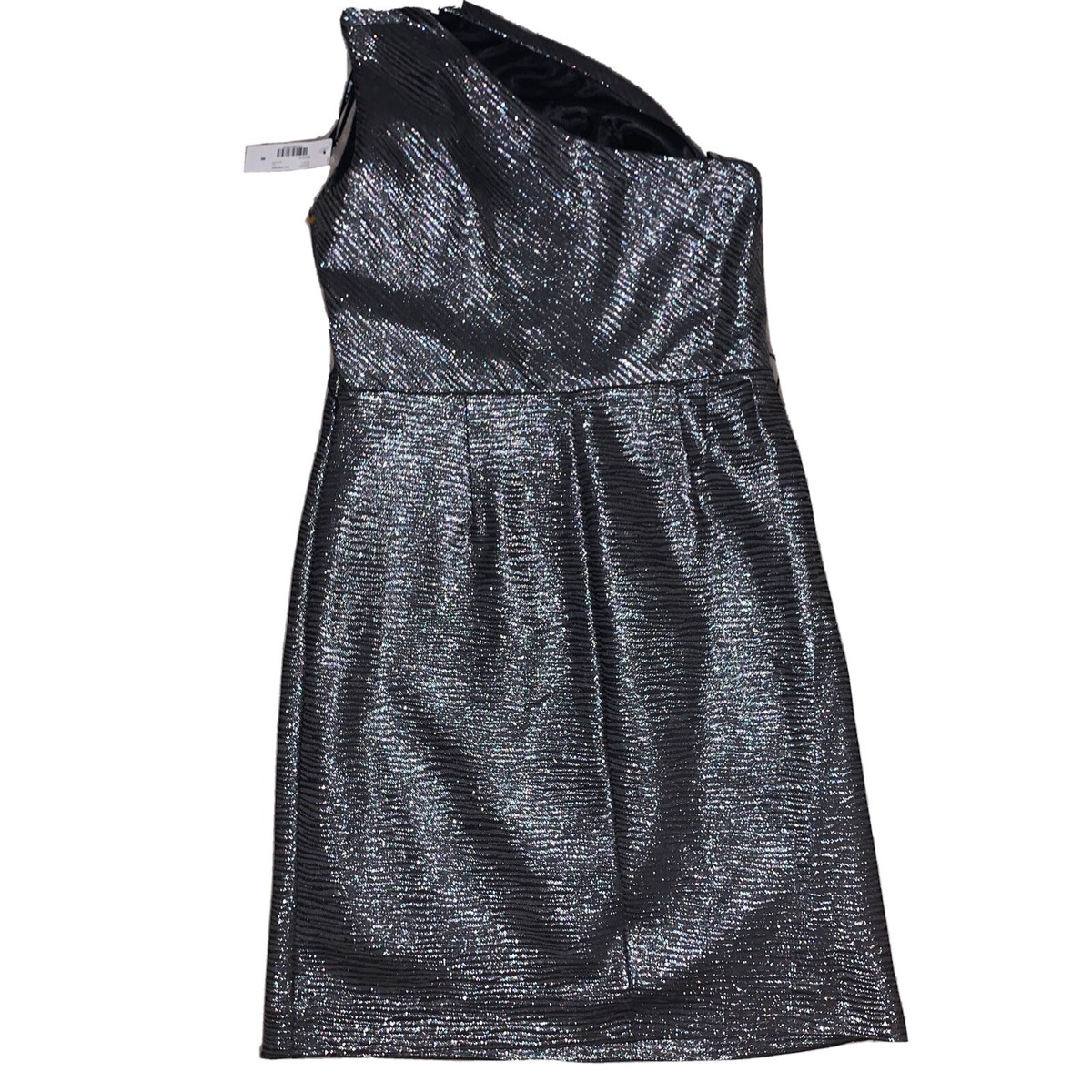NWT Allen B Silver Metallic One Shoulder Dress size 8 | eBay