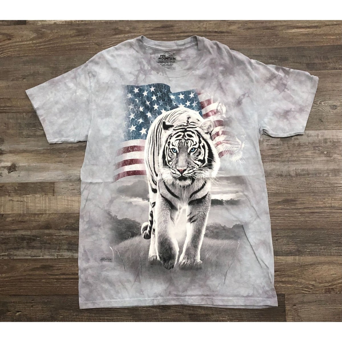 The Mountain 2012 Tiger American Flag Gray T Shirt Mens Large Tie