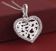 Sterling Silver Mother Heart Pendant with Cz, Heart Laser Cut Pendant