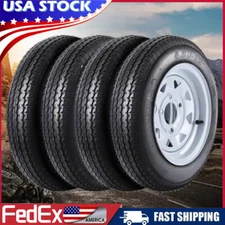 Set of 4, 4.80-12 Trailer Tires with Rims, 4 Lug on 4'', 6PR, Load Range C