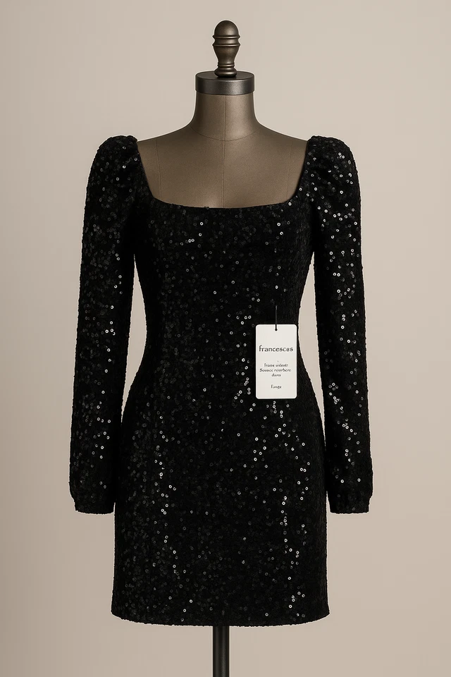 Francesca's NWT Joann Sequin Long Sleeve Velvet Dress - Black - Size Large - Image 3 of 4