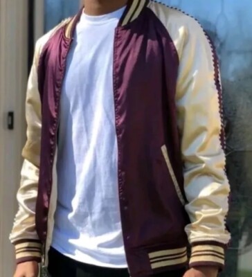 Pacsun Varsity Bomber Varsity Jacket Satin Burgundy Reversible Medium New 