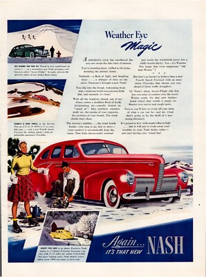 Nash Automobile 1939 Weather Eye Magic Winter Snow Print Ad 10.5 x 13.5