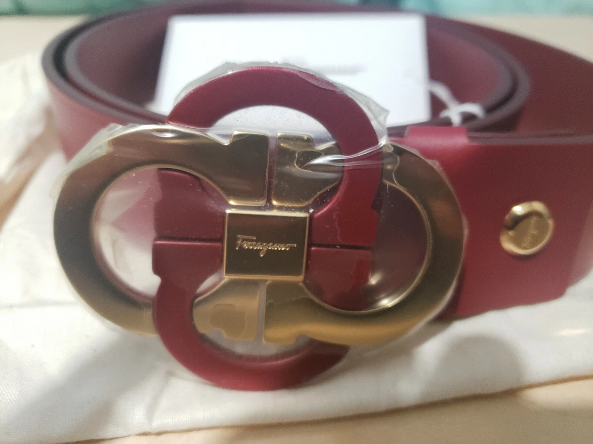 NWT Mens Salvatore Ferragamo Belt Red Gold Quad Interlocking