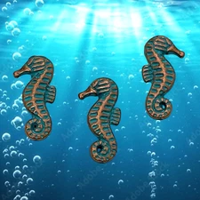 10 Seahorse Spacer Beads Copper Blue Patina Two Sided Beading Findings 20x10mm