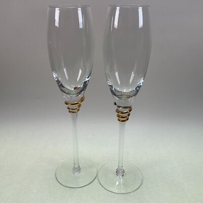 Qualia Glass Gold Helix Campaign Flutes Glasses - Pair 