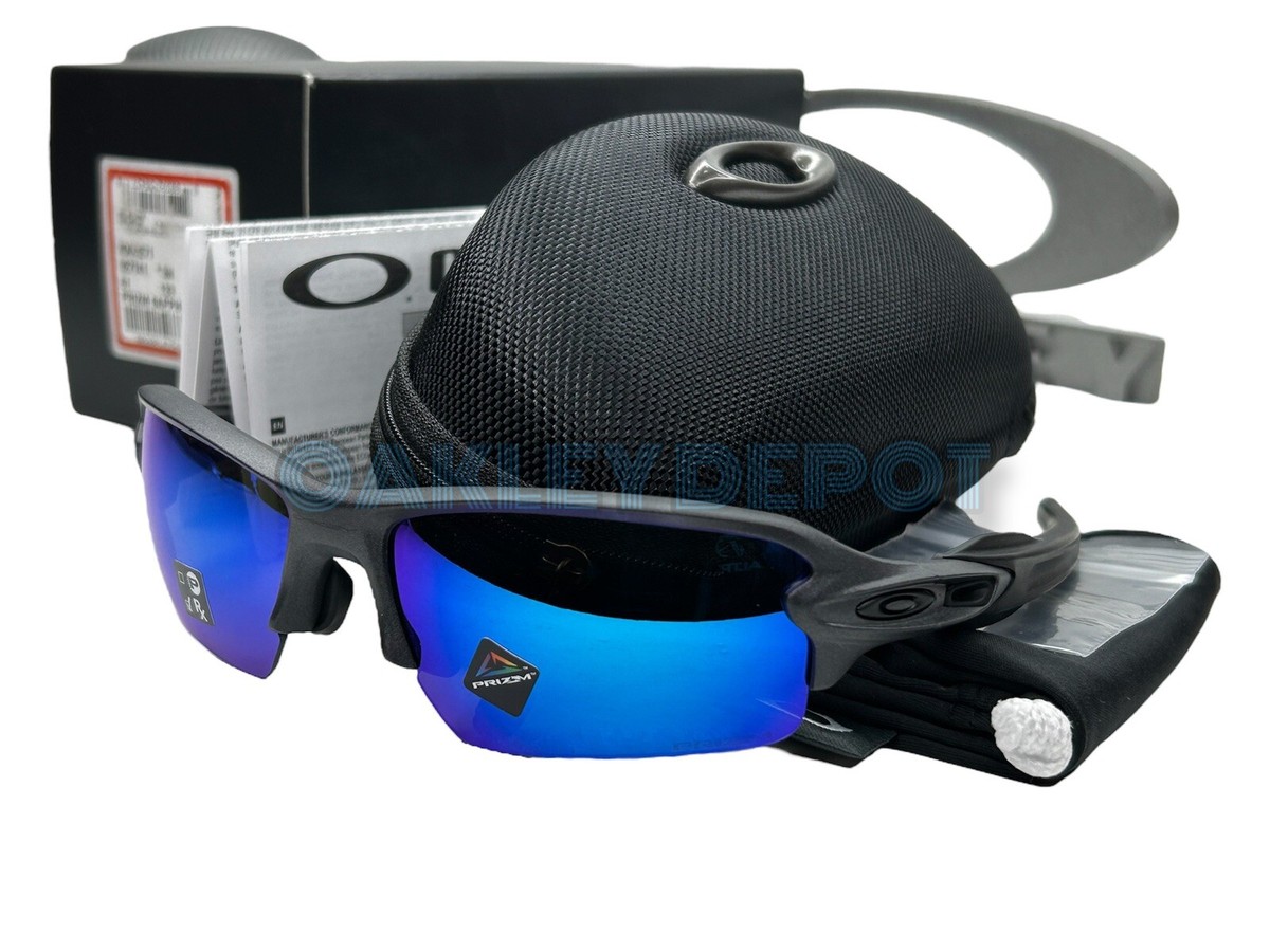 ✓🕶️ OAKLEY FLAK 2.0 009271 STEEL/PRIZM SAPPHIRE LOW BRIDGE FIT