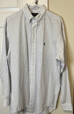 Ralph Lauren Cotton Men  s Dress Shirt Burgundy Blue Stripe Long Sleeve 16 34-35