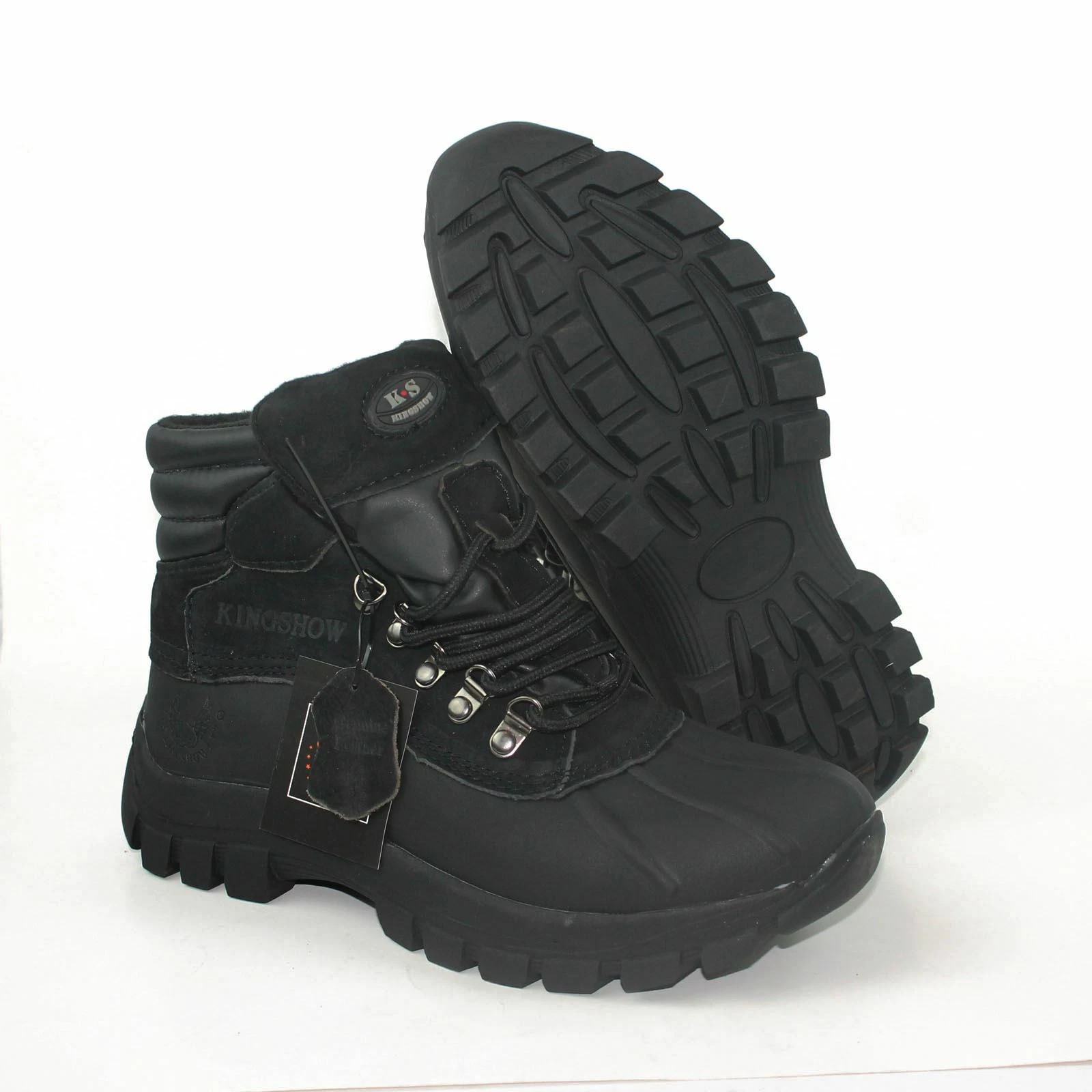 Kingshow Men's 0705 Winter Snow Boots Shoes Leather Waterproof Black & Brown