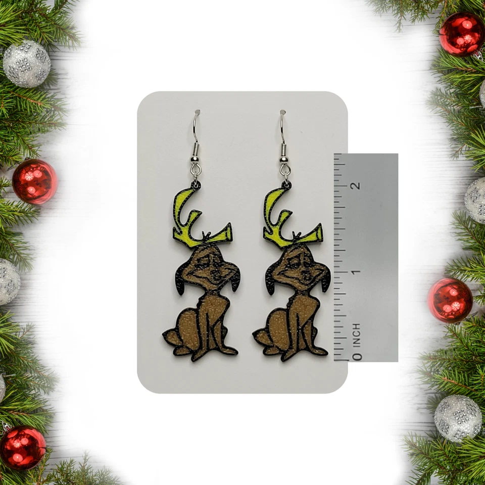 Pendientes Grinch - Pendientes Max the Grinch's Dog - Acero inoxidable Foto 2 de 2