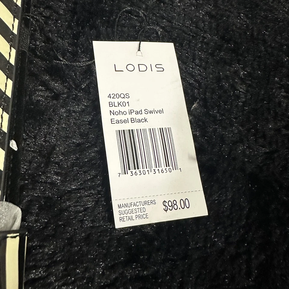 LODIS BLACK WHITE STRIPED IPAD CASE 9.5”x 7.5” PADDED SWIVEL EASEL NEW - Image 4 of 4