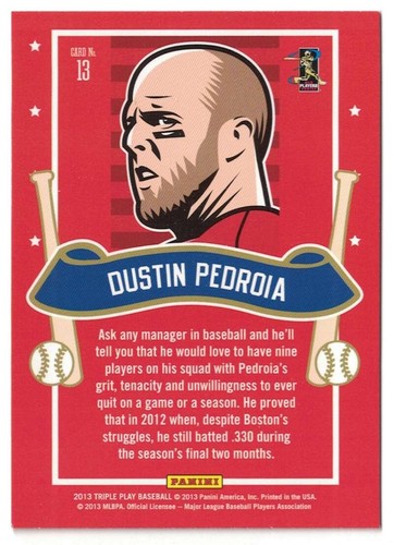 2013 Panini Triple Play - All-Stars #13 Dustin Pedroia - Picture 2 of 2
