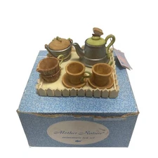 Mother Nature Tea Set miniature collectable nine piece set Russ Berrie & Co Vtg