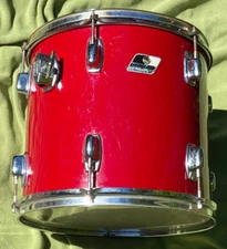 Ludwig Rocker 13 inch Tom Drum Red 6 Lugs Black White Badge Wrap Damage
