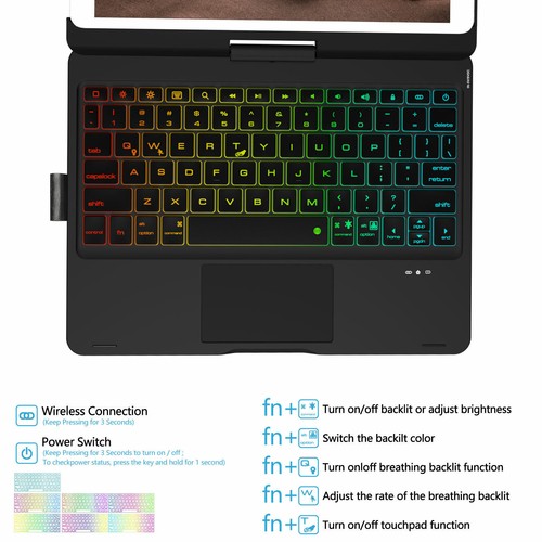Backlit Touchpad Keyboard Case with Rotate For iPad 10.2" 9th 8th 7th Generation - Imagen 5 de 44