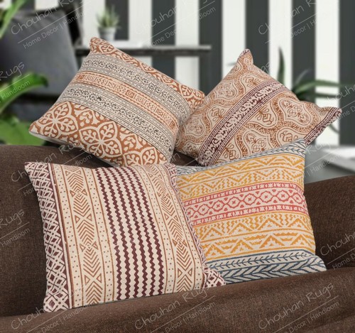 Set of 4 Handmade 45cm Printed Cotton Pillow Cover Throw Pillow Set Kilim Pillow