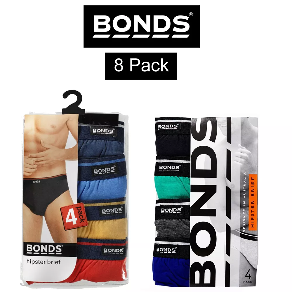 Mens Bonds Basic Fashion Hipster Brief Jocks 8 Pack Underwear 100% Cotton  M38DM4