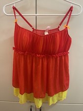 Victoria Secret Lingerie Babydoll Teddy Red/ Yellow Strappy Flyaway Siz L New