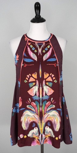 FREE PEOPLE Burgunderrot Traumfrei Blumen Ärmellose Bluse Tunika Top Shirt Gr. S - Bild 2 von 6