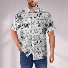 Disney Mickey Mouse Summer Happy Vintage Black White Hawaiian Shirt