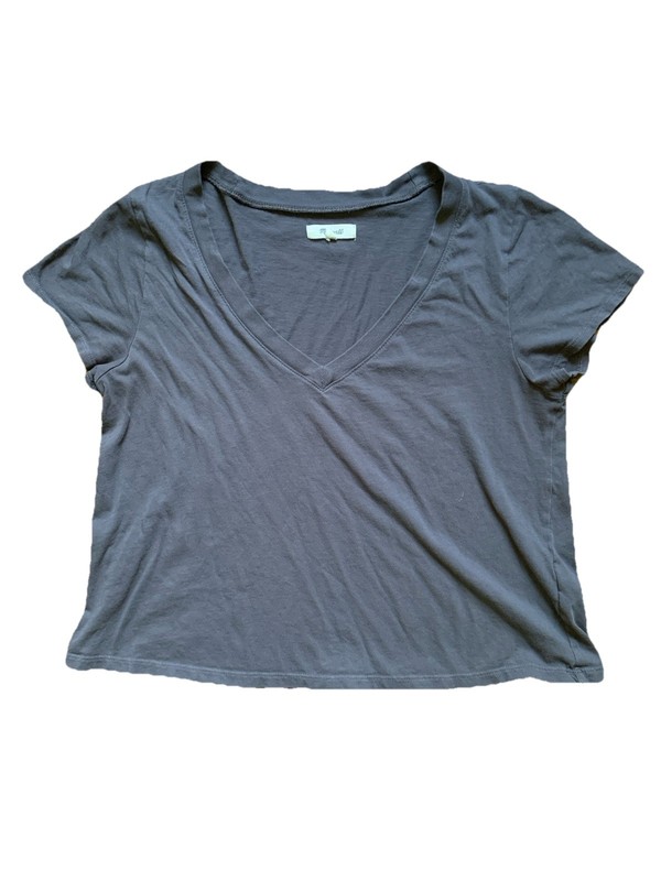 Madewell Cotton Cropped V-neck Grey Top Size Medium