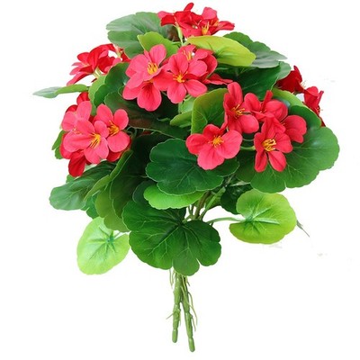 Red Artificial Geranium Bush Silk Flowers with Green Leaves for Home Garden