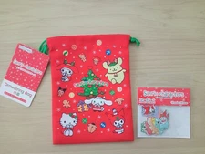 Sanrio Christmas Drawstring Bags Set of 2 with Flake Stickers Cute Holiday Gift