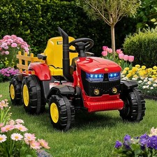 Electric Control Ride On Car Tractor with Trailer 12V Kid Vehicle 6 Wheel Remote