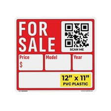 12 11 For Sale Car Sign 1-Pack - Price/Model/Year  Weatherproof  PVC Plasti...