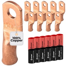 10pcs - 8 Awg - 10 Stud - Battery Lugs - Ring Terminal Connectors  with 12p...
