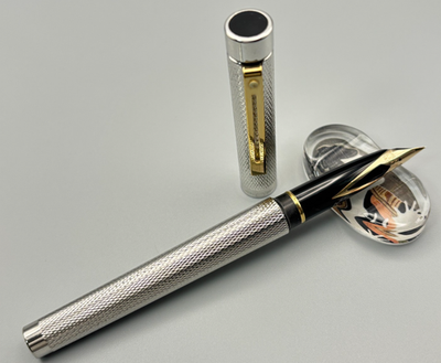 Sheaffer Targa Fountain Pen 14K F Nib Silver Plated Gold Trim USA