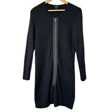 Talbots Woman Black Sweater Front Full Zip Dress 100% Merino Wool Size Mp