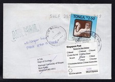 TONGA 2005 Airmail Cover to Singapore. Non-Delivery Label. Returned