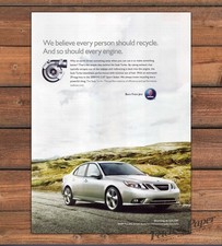 Saab 9-3 Turbo Recycle Engine Silver Sedan Born From Jets Print Ad 2008 2000s