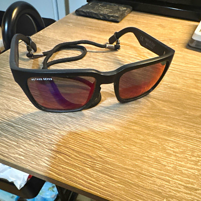 Method Seven Wrap Sunglasses Black Plastic Frame Purple Mirrored Lenses