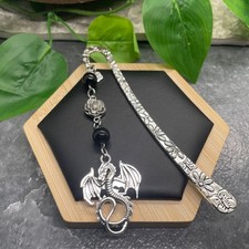 4.5 Handmade Silver-tone Metal Hook Bead Bookmark With 1.3 Dragon Pendant 276