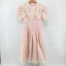 Gunne Sax Jessica McClintock Vintage Pink Lace Dress Puff Sleeve 10 Cottagecore