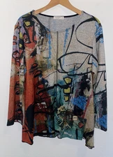Jess & Jane Whimsical Artsty Brushed Knit Artsy Button Pocket Tunic Top USA XL