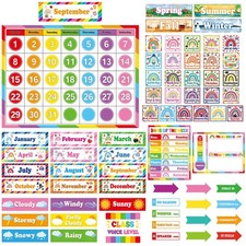 Classroom Calendar Bulletin Board Set Classroom Decorations with Seasons Weat...
