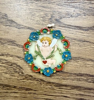 Vintage Wax Ornament Cast From Antique German Mold | Cherub c. 1825